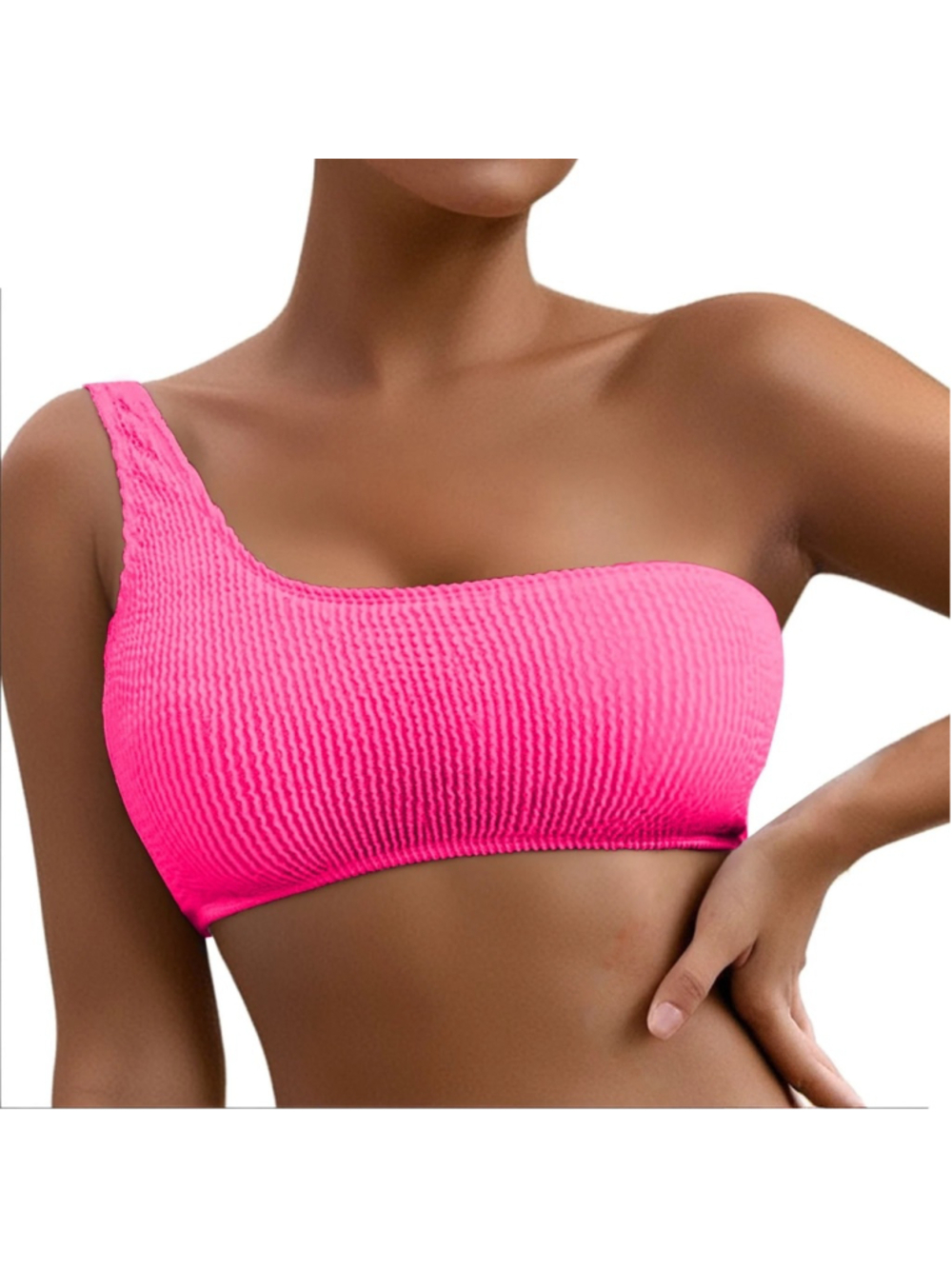 Triangl Ribbed One Shoulder Bikini Top- Size Large